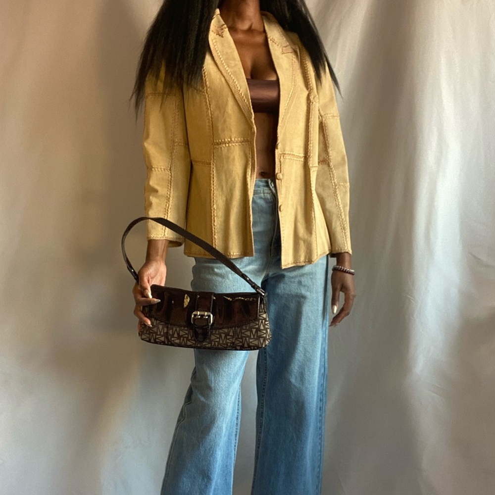 Beige leather patchwork jacket - Picture 5 of 13
